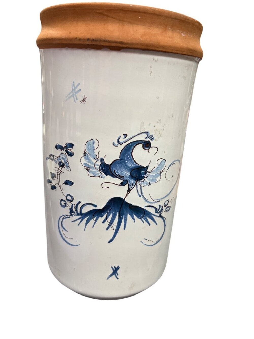 Handpainted VTG french country ceramic white blue floral Moustiers vase SKU 10-2